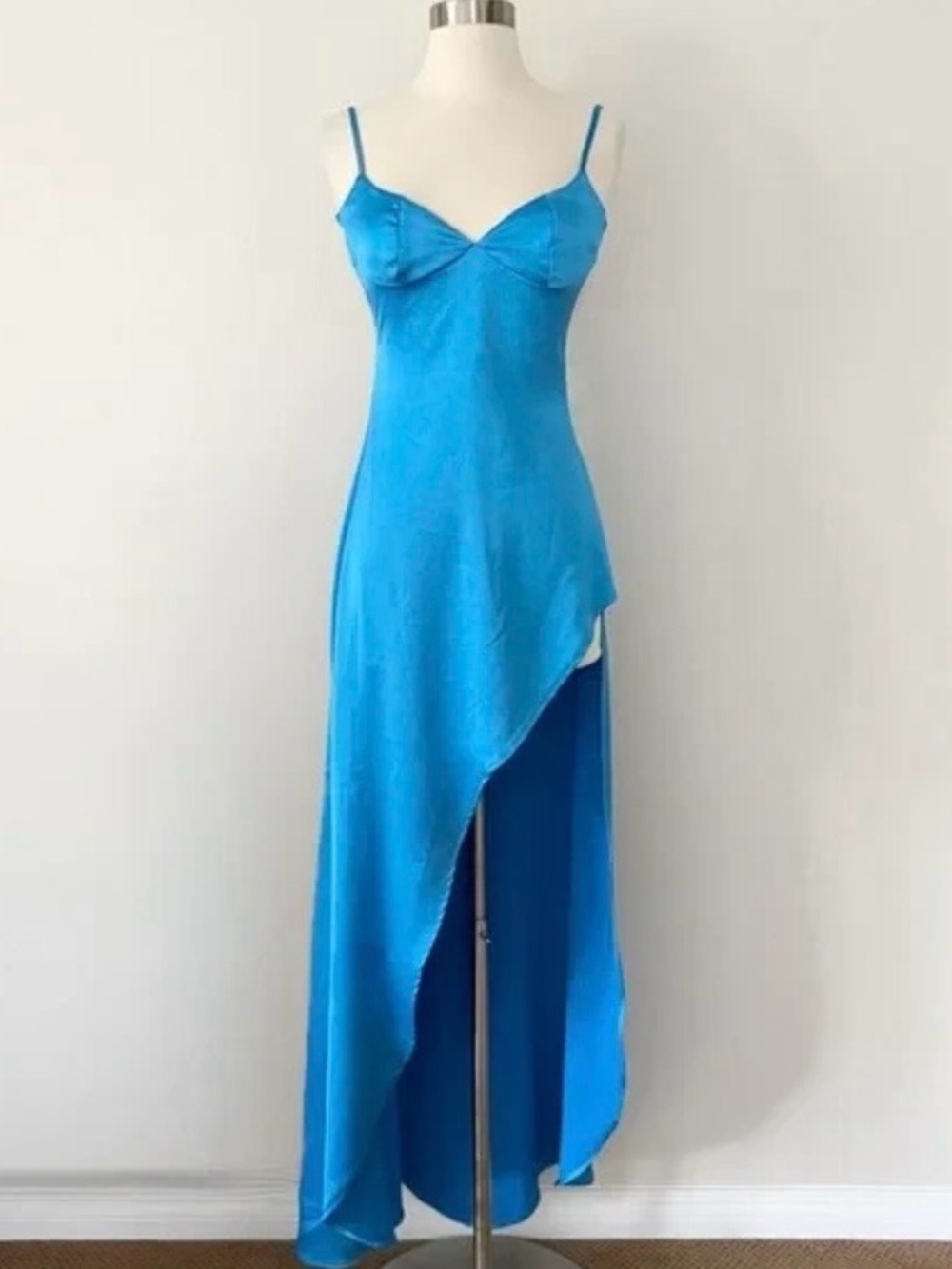 Blue Asymmetrical Slip Maxi Dress